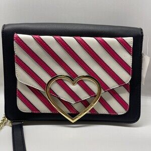 Betsey Johnson Pink Striped Heart Flap Crossbody Bag New